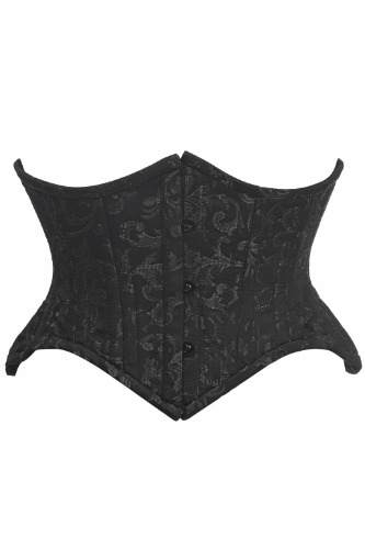 Top Drawer Black/Black Brocade Double Steel Boned Mini Cincher Corset - 2X / As Shown