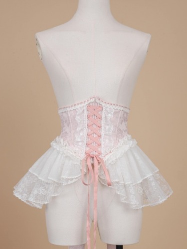 [$42.70]White and Pink Jacquard Corset Belt