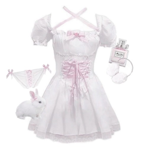 ♡ Winter Milkmaid Dress ♡ | White/pink / With Pearls / S