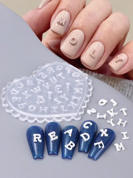 1pc Letter Nail Art Silicone Mold Winter Sweaters Gel Print Stencils Embossed Butterflies Flower Nail Carving Templates Tools