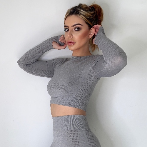 Slim Fit Long Sleeve Crop Top - Light Grey / M