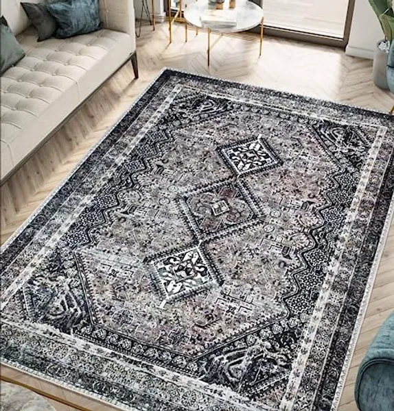 Keen Home Design Machine Washable Area Rugs with Non-Slip Backing, Ideal for Hallway, Living Room, Bedroom, Kitchen and Laundry Room, Vintage Moroccan and Low Pile Rug (3' x 5')