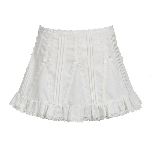 White Frill Kawaii Fairycore Bow Cute A-line Mini Skirt - White / M