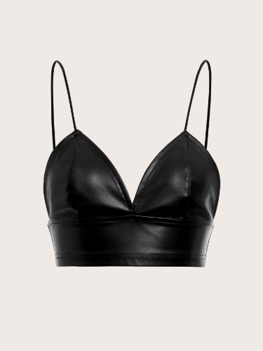 SHEIN ICON Top Fino Com Alças Com Suspensórios De Couro Pu
