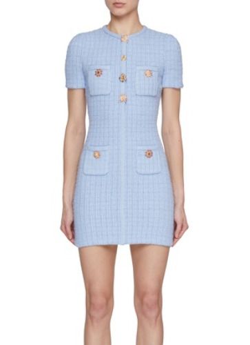 SELF-PORTRAIT | Embellished Button Knit Mini Dress