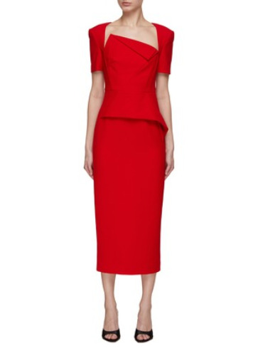 ROLAND MOURET | Short Sleeve Peplum Midi Dress
