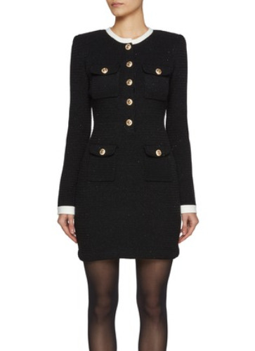 SELF-PORTRAIT | Contrast Collar Cotton Wool Blend Mini Dress