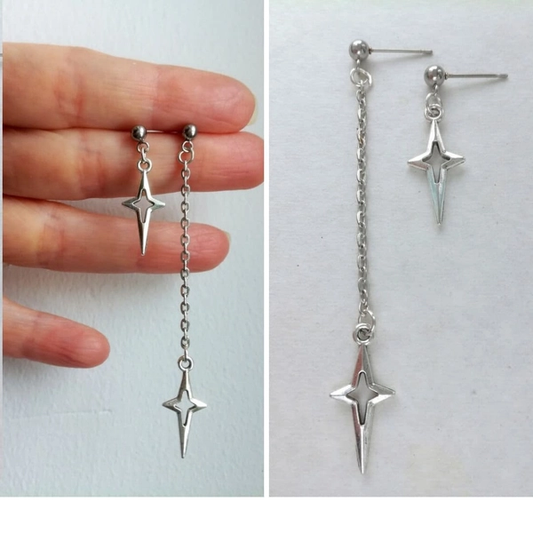 Asymmetrical star earrings Silver star earrings Stainless steel stud Gothic earrings Rock star’s girlfriend earrings Spike earrings Grunge