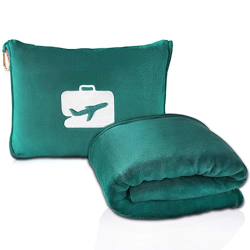 EverSnug Travel Blanket and Pillow - Ultra-Soft, Compact & Lightweight, 65x40 Inches, with Carry Case, Luggage Sleeve & Backpack Clip for Airplane Comfort (Teal) - Teal
