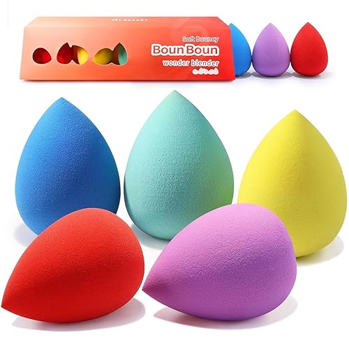 BEAKEY Makeup Sponge 5 Pcs Set, Latex-Free Boun Boun Beauty Sponge for Blending, Makeup Sponges for Foundation Liquid Cream and Powder. Blender for Enhanced Make Up Application, Gift for Women - 5pcs multi-colored sponges