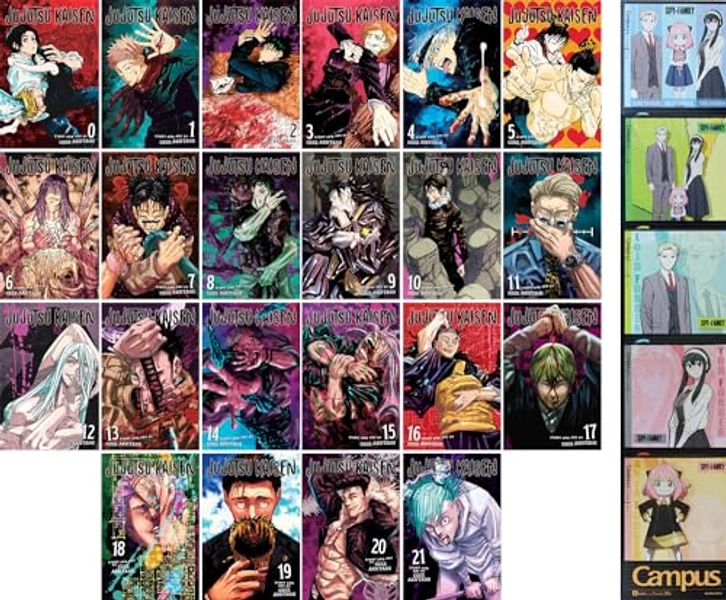 Jujutsu Kaisen Series (Vol 0-21) 22 Books Collection Set By Gege Akutami Plus 5 Kokuyo Campus Notebooks of Spy x Family Limited Edition