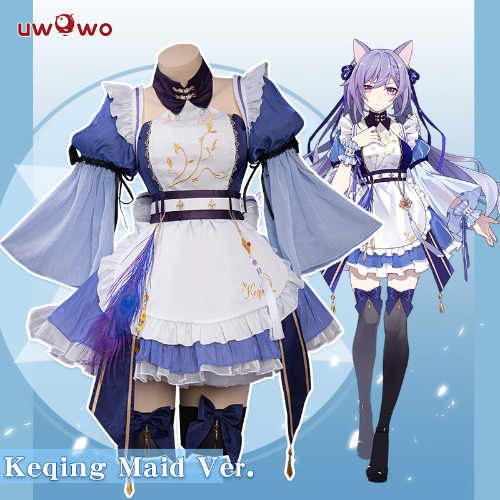 【In Stock】Exclusive Authorization Uwowo Game Genshin Impact Fanart Keqing Maid Ver Cosplay Costume - XXL