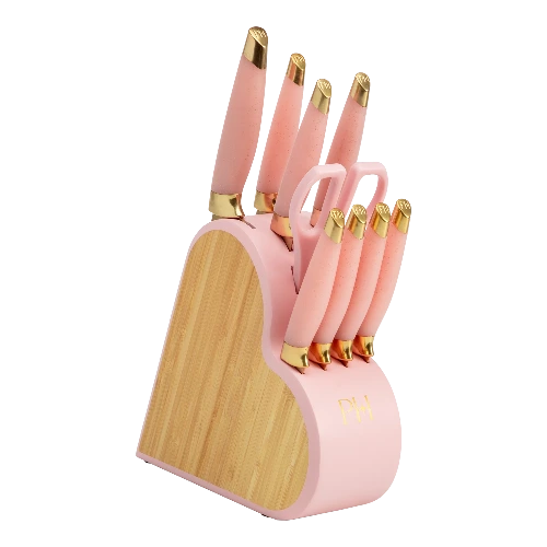 Paris Hilton 10-Piece Heart-Shaped Stainless Steel Knife Block Set, Pink