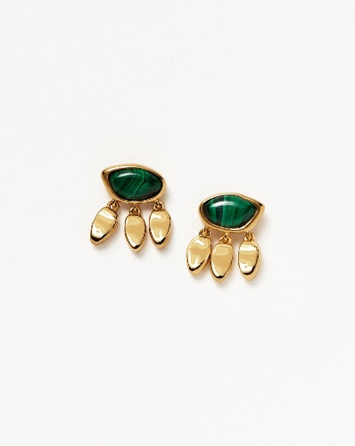 Molten Gemstone Charm Stud Earrings | 18ct Gold Vermeil/Malachite | 18ct Gold Vermeil/Malachite