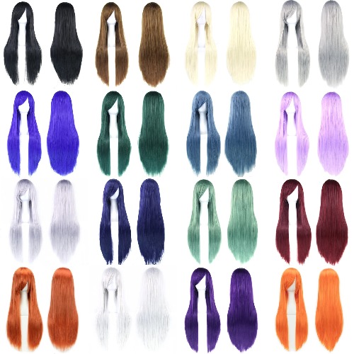 Soowee 80Cm Lang Synthetisch Haar Wit Paars Cosplay Pruiken Party Zwart Haar Steil Pruik Haarstuk Voor Vrouwen - AliExpress 
