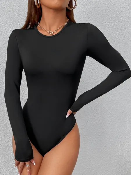 SHEIN PETITE Solid Slim Fit Bodysuit