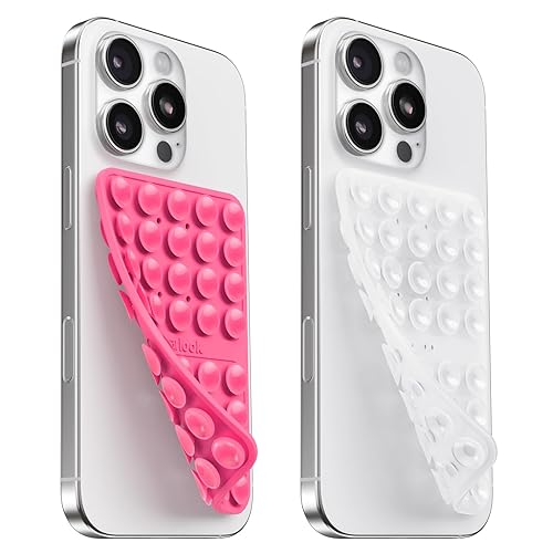 2PCS Silicone Suction Cup Phone Case Mount Double Sided, Hands-Free Phone Accessories Holder for Selfies and Videos, Silicon Sticky Phone Grip for iPhone and Android, Transparent&Hot Pink - Transparent&Hot Pink