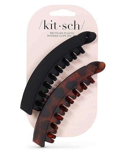 Kitsch Banana Hair Clips for Women, Large Banana Clip for Thick Hair, Cute Hair Clips for Girls, Banana Clips for Thin Hair, Banana Hair Clip, Big Claw Clips for Thick Hair, 2pc (Black & Tortoise) - Tortoise and Black (2 Pieces, Banana Clip)