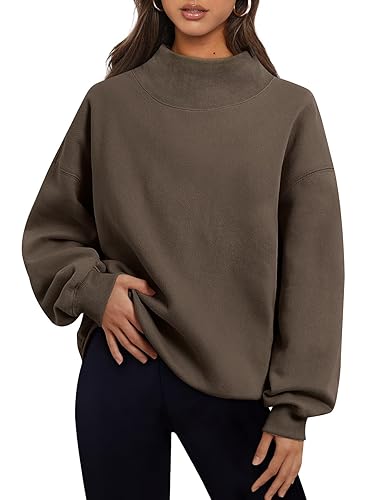 Trendy Queen Womens Oversized Sweatshirts Turtleneck Pullover Long Sleeve Hoodies Tops Fall Fashion Outfits 2024 Clothes - Medium - Coffee