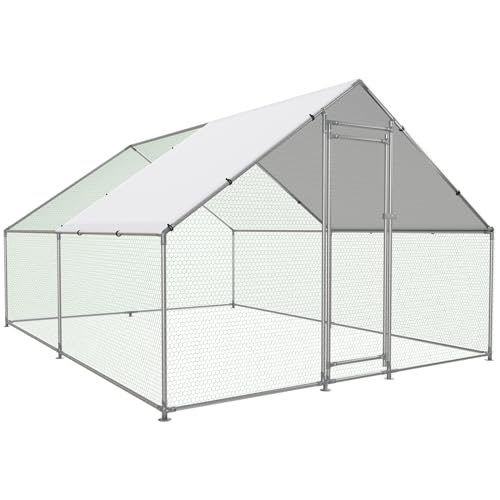 NUGRIART Large Metal Chicken Coop Walk-in Poultry Cage with Water-Resident and Anti-UV Cover Duck Rabbit Cat House Outdoor Chicken Run Pen with Spire Shaped Cage - 13.1’L×9.8’W×6.5’H - Metallic