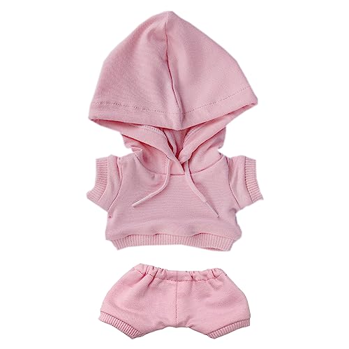 niannyyhouse 20cm Plush Doll Clothes Elastic Solid Sportswear Suits Hoodie Pants Soft Stuffed Plush Toy Dress Up Accessories (Pink, 20cm) - pink - 20cm