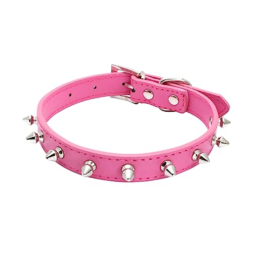 haoyueer Spiked Dog Collar for Small Dogs, Mushrooms Rivet Soft Pu Leather Spike Stud Studded Cat Collar Adjustable for Mini Tiny Breed Pet Teacup Puppy (S, Hot Pink) - S - Hot Pink