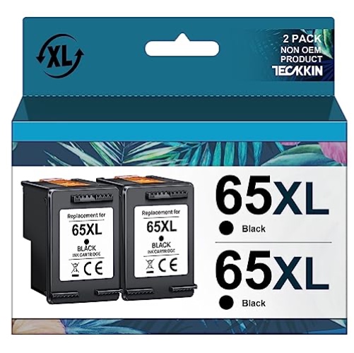 TECKKIN 65XL Black Ink Cartridge High Capacity Replacement for HP 65 Black Ink Cartridge Works for HP Deskjet 3772 3755 3700 3722 3752 2600 2622 2652 Envy 5055 5000 5070 5052 5014 Printer (2 Black)