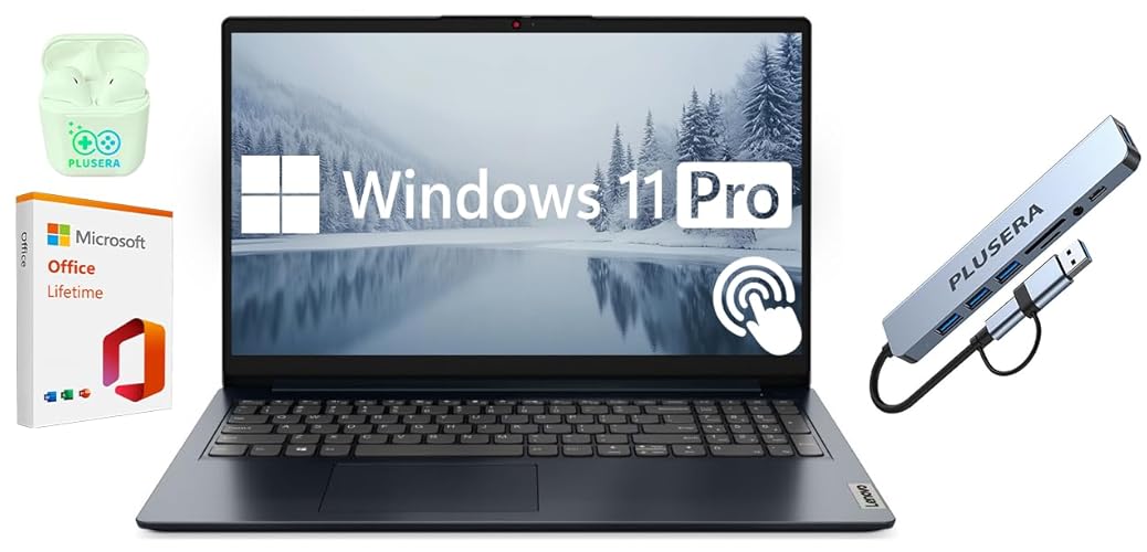 Lenovo IdeaPad 15.6” FHD Touchscreen Laptop, 40GB RAM 2.5TB Storage (2TB SSD+512GB Docking Station Set), 10-Cores Intel Core i5, Windows 11 Pro with Microsoft Office Lifetime Suite, PLUSERA Earphones - 40GB RAM | 2.5TB Storage - Touchscreen | Intel Core i5