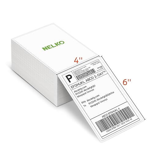 Nelko Genuine 4x6 Direct Thermal Shipping Label (Pack of 500 Fan-Fold Labels), Nelko 4x6 Thermal Labels for Nelko PL70E Shipping Label Printer, Perforated and Strong Adhesive, Commercial Grade - 500
