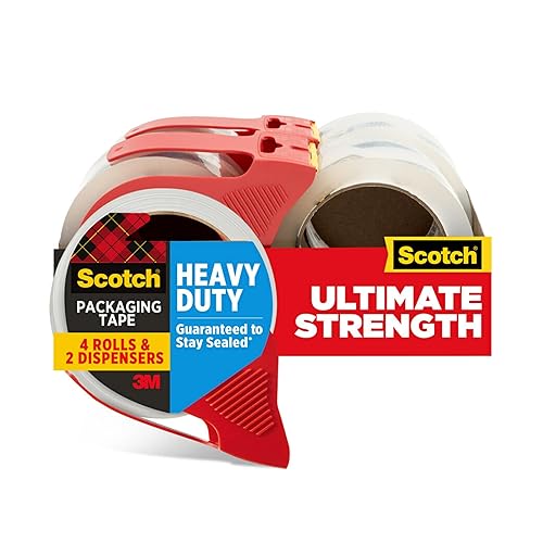 Scotch Heavy Duty Shipping Packing Tape, Clear, Holiday Shipping Supplies, 1.88 in. x 54.6 yd., 4 Tape Rolls with 4 Dispensers - 4 Rolls