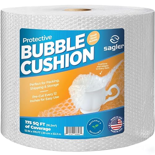 Bubble cusion for Packing & Moving - 12" Width X 175 FT - Bubble cusion for Moving, Extra Protection for Shipping, Packaging Boxes & Mailers, Perforated Every 12 IN, Clear Cushioning Wrap - 1 pack
