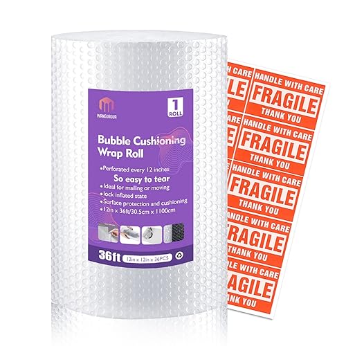 1 Roll 12" X 36' Perforated Nylon Bubble Packing Wrap for Moving Boxes Shipping Cushioning Supplies Wanguagua - 12in. x 36ft. / 1 Roll - Clear