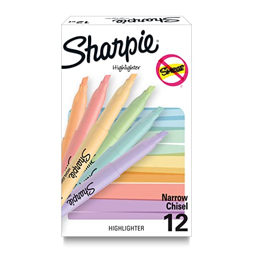 SHARPIE Pocket Highlighters, Mild Pastel Colors, Great Stocking Stuffer and Holiday Gift for College Students, Teacher Gifts, Assorted, Chisel Tip, 12 Count - Pocket - 12 Count