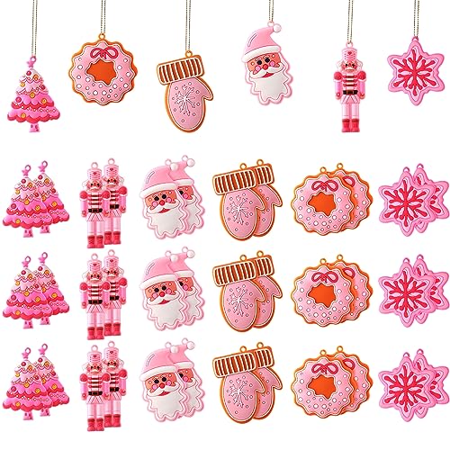 24 Pieces Christmas Snowman Hanging Ornaments Christmas Tree Ornaments Christmas Santa Ornaments Cute Traditional Christmas Ornament Christmas Tree Ornaments for Xmas Party Decors, Pink