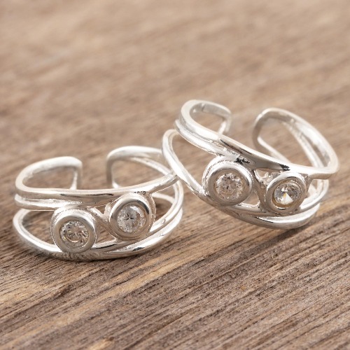 Cute Sparkle Sterling Silver and CZ Toe Rings Crafted in India | Default Title