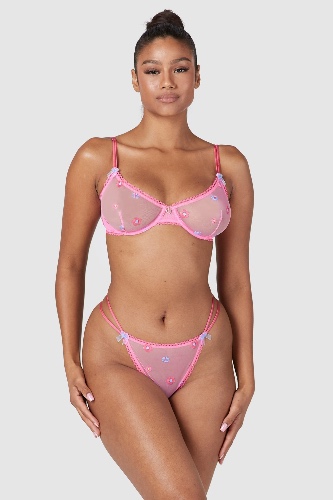 Sheer Floral Balcony Bra (Set) - Pink | 30 / C