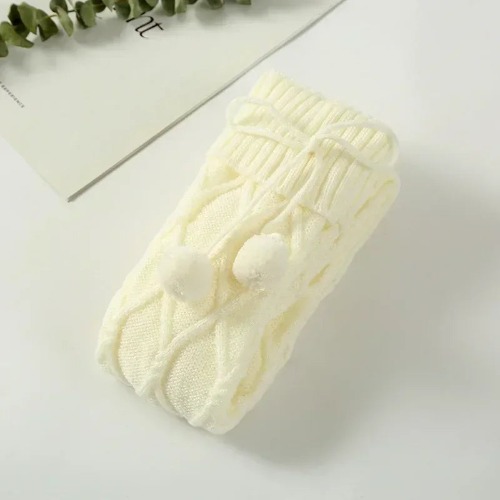 Braided Bowknot Knee High Socks - Beige / One Size