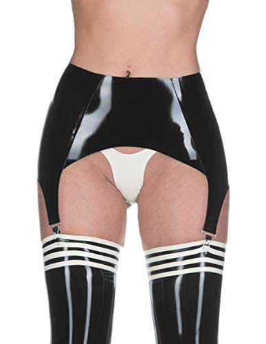 Latex Garter Belt for Stockings Classic Suspender Four Clips Black Customized 0.4mm - XL
