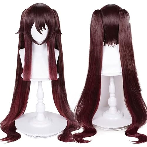Anime Genshin Impact Cosplay Wig Hu Tao Wig Women Brown Dual Horsetail Hair Wigs for Halloween Party Costume Carnival+Wig Cap
