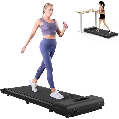 Treadmills for Home, Ultra Slim Walking Running Machine with 1-10km/h, Electric Under Desk Treadmill for Home/Office Fitness Exercise, No Assembly Required - Dark black