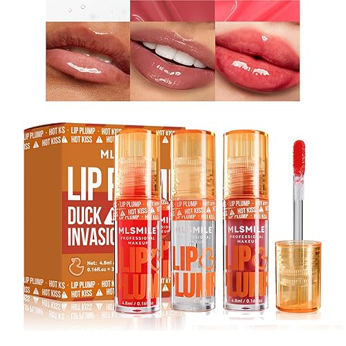 Bekoeen 3PCS Duck Plumping Lip Gloss,Plump Lip Gloss,High Pigmentation Shine Finish,Duck Plumping, Non-Sticky Matte FInish,Infused with Spicy Ginger,Clearly Spicy - Pink - 0.08 Fl Oz (Pack of 3)