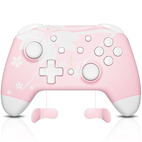 Mytrix Sakura Pink Pro Wireless Controller Compatible with Nintendo Switch, Windows PC iOS Android Steam Deck, Bluetooth Controller with Programmable Buttons, Auto-Fire Turbo, Motion Vibration - Sakura Pink