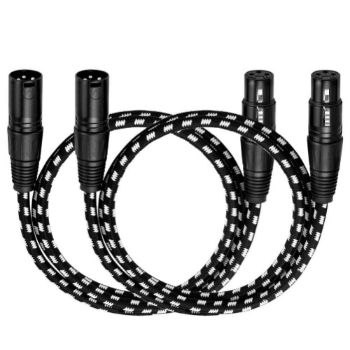 VANDESAIL XLR Cable, 3ft 2 Pack Microphone Cable, XLR Male to Female Balanced Microphone Cord 3 pin, 3 Foot Short mic Cord