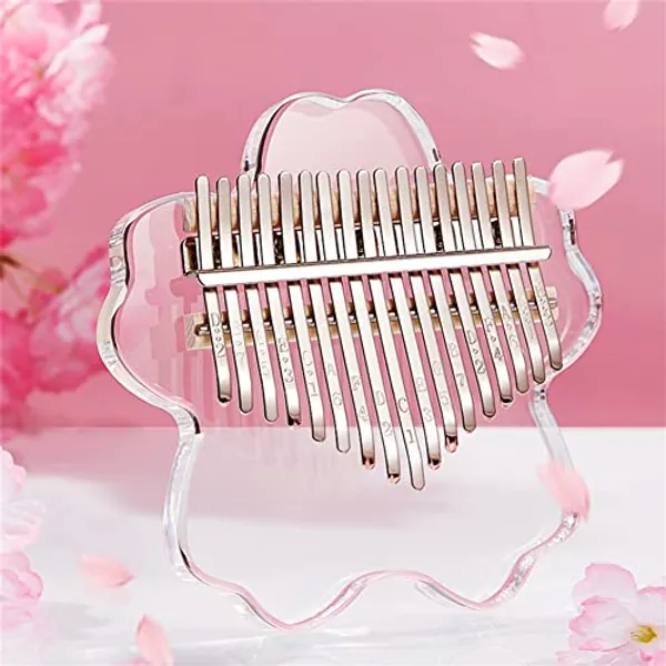 LKJYBG 17-Tone Kalimba with Piano Box,Cherry Blossoms Shape Thumb Piano Acrylic Finger Piano Gifts with Tune Hammer Study Instruction Digital Audio Tone Key Sticker for Kids and Adults Beginners