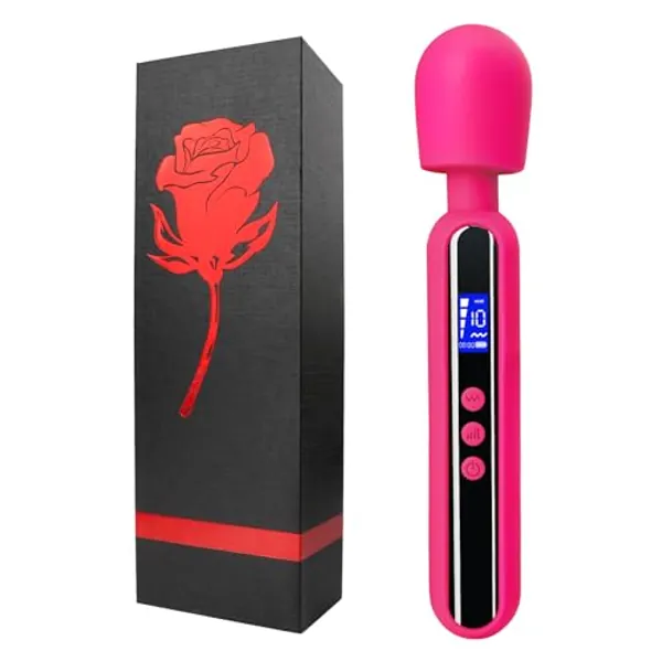 Vibrator Wand Sex Toy Personal Massager,Wand Vibrator & Clit Stimulator Vibrator with Display,Adult Sex Toy 10 Patterns & 4 Speeds of Pleasure for Women Female (Rose)