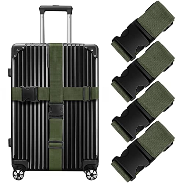 Darller 4 PCS 74"x2"Luggage Straps Suitcase Belts Wide Adjustable Packing Straps,G-Army Green