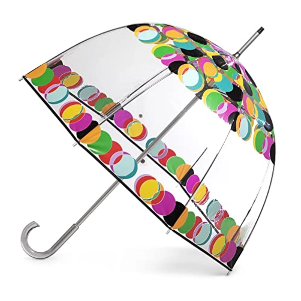 Totes Signature Clear Bubble, Rain & Windproof Umbrella - Perfect for Weddings, Travel and Outdoor Events - Curved Handle with Deluxe Finish, in Transparent or Colorful Design Options