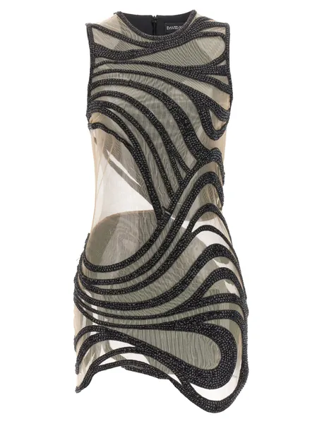 Crystal Wave And Tulle Mini Dresses Black