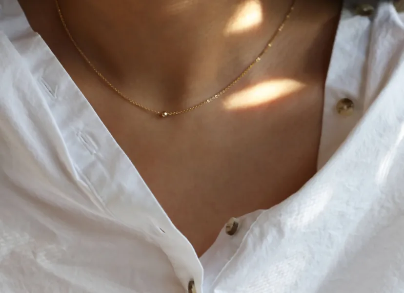 14K Gold Tiny bead choker necklace / Minimalist simple ball necklace / Mother’s Day gifts Jewelry gift for her // 14K Solid by E&E PROJECT