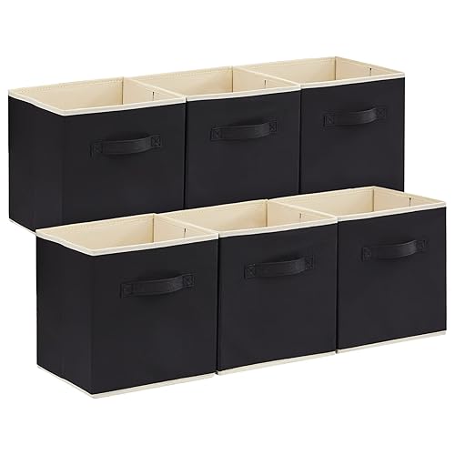 [1 ILLUS] Lifewit Collapsible Storage Cubes 11 Inch Foldable Fabric Bins Multi-color Organizers Decorative Organizing Baskets for Shelves for Closet, Utility Room, Storage Room Set of 6 Black - Black - 10.5"L x 10.5"W x 11"H
